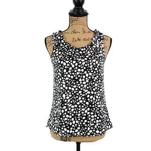 Banana Republic Womens sz XS Top Black White Spot Print Ruffle Collar Scoop Neck